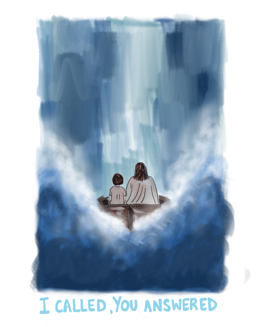 Artwork depicting Jesus with a believer on a boat in a storm. Buy the design at Shammah Studio.