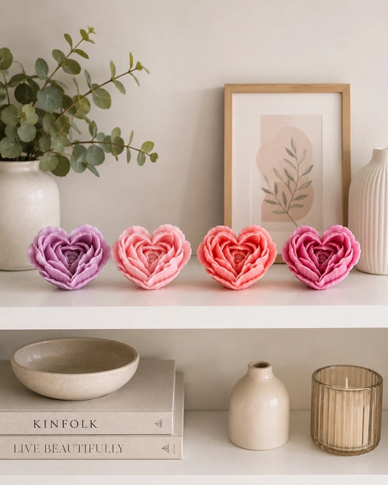 Peony Heart Candle ( Pack of four )